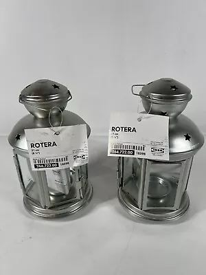 IKEA ROTERA Hanging Tealight Candle Holder Silver Lantern Metal Star Glass NEW 2 • $29.99