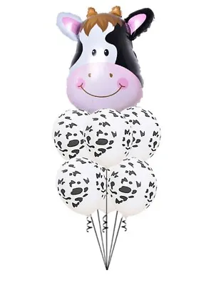 Cow Spotted Balloons Printed 12  Farm Animal Big Head Latex Party 5 Black White • £3.19