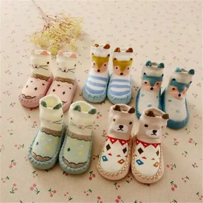 Warm Slippers Kids Crib Shoes Toddler Anti-slip Infant Baby Girl Boy Floor Socks • £4.27