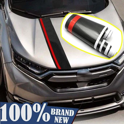 $15.88 • Buy 5D Carbon Fiber Pattern Red Racing Stripe Front Hood Rear Decal For SUV / Truck