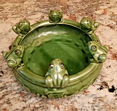 Asian Design Low Round Planter With Six Sitting Frogs Around The Rim • $15