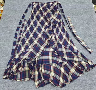 Elan Multicolored Plaid High Low Ruffle Tulip Maxi Skirt Size Large • $23.95