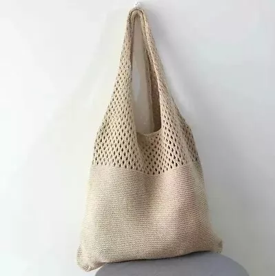 Hollow Out Design Crochet Handbag Minimalist Shoulder Bag Vintage Style Purse • $18.95