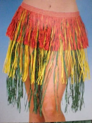 Tiki Party Luau Skirt Adult Hawaiian Girl Costume Red Green Yellow Grass • $7.99