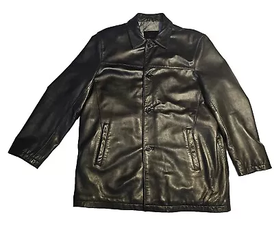 Izod Leather Jacket Coat Soft Black Winter Men’s Size Large Button Down EUC • $59