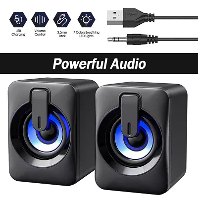 RGB USB Speakers Computer Speaker Sound Stereo For PC Notebook Desktop Laptop AU • $20.59