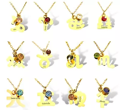 £8.98 • Buy Personalised Swarovski Birthstone Heart Necklace, Custom Name Pendant, Gift Her
