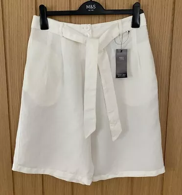 M&S High Waisted Linen/lyocell Mix Shorts Size 12 BNWT Soft White Retail £25 • £9.99