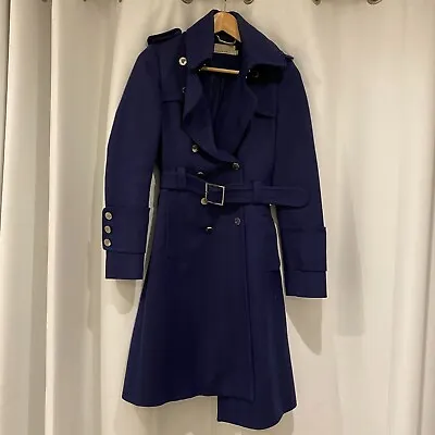 Karen Millen ‘Herringbone’ Navy Blue Wool Coat UK 6-8 Military Trech Style RARE • £49.99