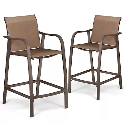 Aluminum Outdoor Bar Stool Set Of 2 Patio Counter Height Stools & Bar Chairs • $189.99