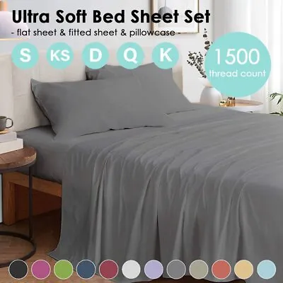 $23.39 • Buy 1500 Thread Count 4 Piece Bed Sheet Set Deep Pocket Bed Sheets Double Queen King