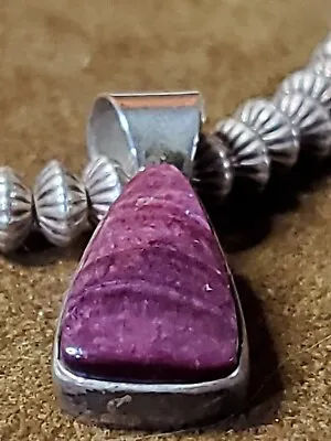 Vtg JOE DELGARITO  Purple Spiny Oyster Pendant On Sm Navajo Pearl Necklace16-20  • $285