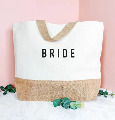 £10.99 • Buy Personalised Bridesmaid Bag Canvas Bridal Custom Wedding Canvas Jute Tote Bride