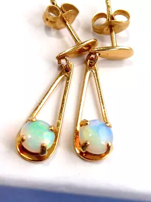 Vintage 14k Yellow Gold Drop Dangle Australian Opal Earrings 7/8  Long • $119