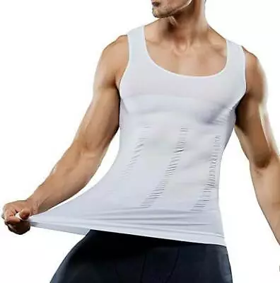 Mens T-Shirt Slimming Body Shaper Vest Abs Abdomen Compression Workout Tank Tops • £13.79