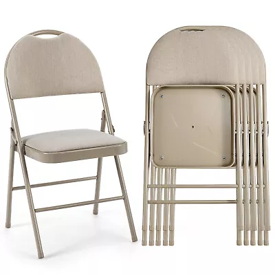 Costway 6 Pack Folding Chairs Portable Padded Office Kitchen Dining Chairs Beige • $169.99