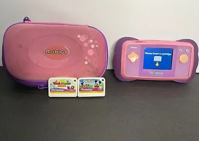 Vtech MobiGo Touch Learning System Pink & Purple W/ Two Games And Case TESTED • $29.99