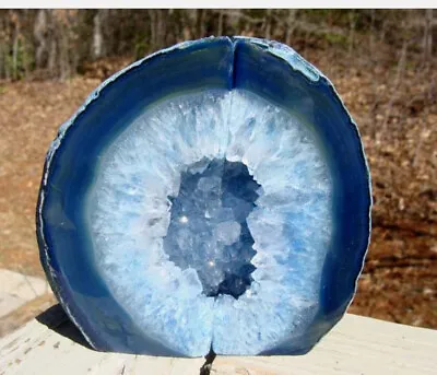 Agate Geode Blue Bookends-Exc Colors &Patterns/Lrg Crystal Center-5 Lbs 15 Ounce • $66.99