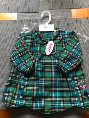 REDUCED - Baby Girls Long Sleeve Green Tartan Dress • £7.50