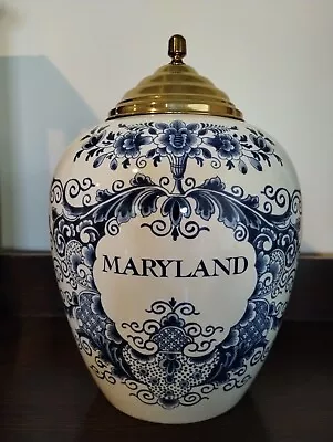 11  OUD Delft Company Blue Maryland Blue & White Ginger Jar Lid Made In Holland • $235