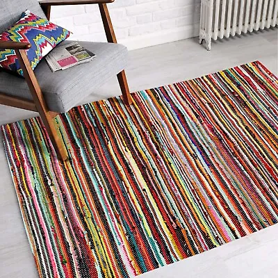 Handmade Chindi Rug 100% Cotton Multicoloured Area Flat Rag Rugs Woven Mat Mats • £5.49