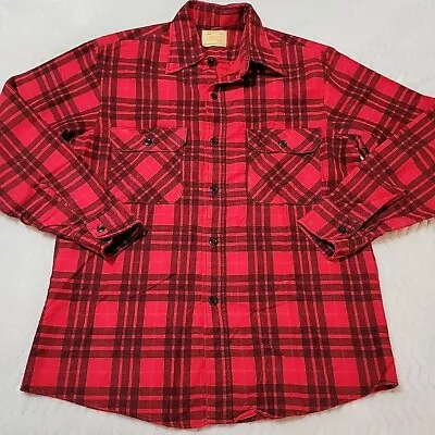 Vtg Sears Perma Prest Flannel Shirt Mens Size M Red Black Plaid 60s 70s Grunge  • $22