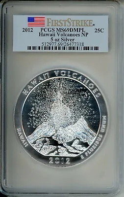 2012 HAWAII VOLCANOES NP ATB 5 OZ. SILVER PCGS MS69 DMPL First Strike FS SCARCE • $875