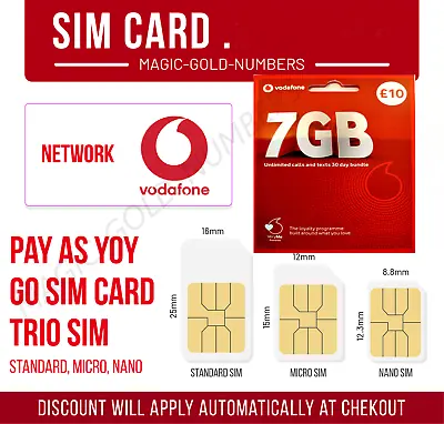 OFFICIAL Vodafone UK Pay As You Go SIM CARD  Standard Micro Nano BARGAIN 99P • £0.99