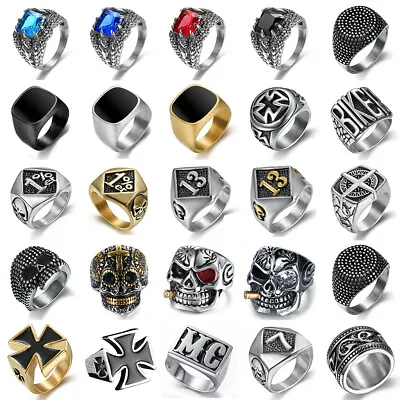 Vintage Mens Stainless Steel Punk Gothic Biker Band Rings Jewelry Size 8-15 • $4.39