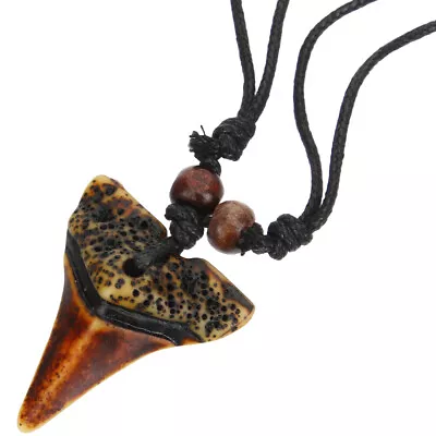  Wooden Beads Shark Tooth Necklace Travel Boys Necklaces Beach For Men • £6.59