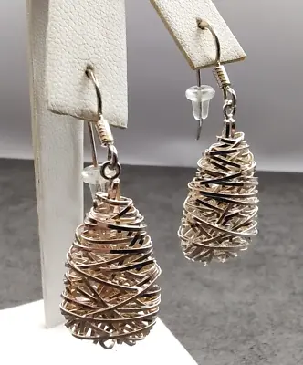 Estate Milor Italy 950 Fine Silver Freeform Modern Cocoon Style Dangle Earrings • $55