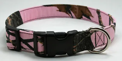 Pink Mossy Oak Camo Camouflage Fabric Dog Collar Adjustable Handmade Designer  • $12.95