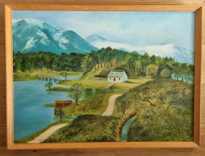 £26.99 • Buy Vintage Original Oil Painting Signed Glen Affric Scotland Hunting Lodge 43x58cm
