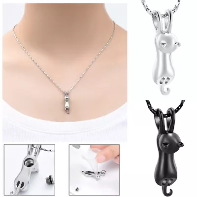Cat Memorial Pendant Pet Cremation Jewelry Ashes Urn Necklace Locket Ashe Holder • $14.88