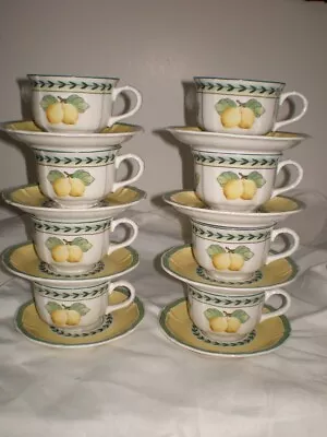 HARDLY USED 8 Sets Cups & Saucers Villeroy & Boch FRENCH GARDEN FLEURENCE Lemons • $89.99