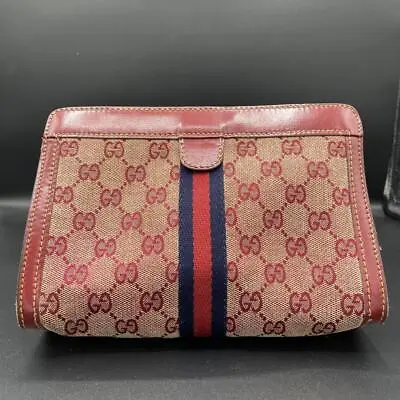 Vintage GUCCI PARFUME Clutch Bag Handbag GG Sherry Line Red Authentic • $139.99