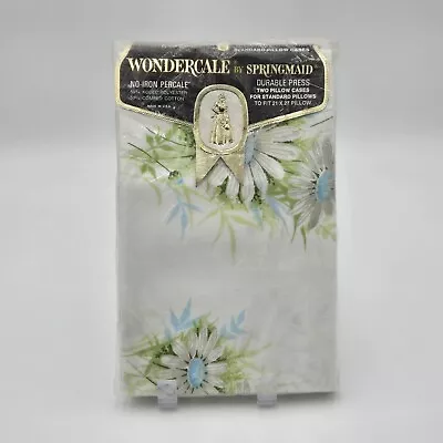 Vintage Springmaid Wondercale 2 Pillowcases Percale Blue Daisy Floral NOS #547 • $19.99