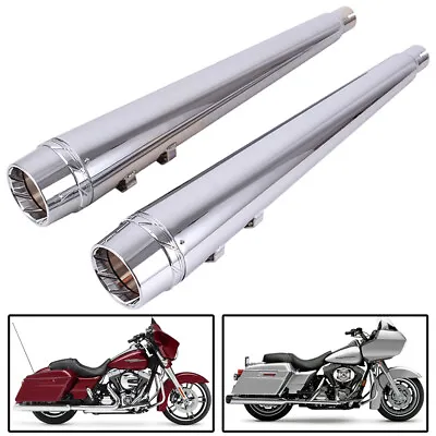 DNA 4  Chrome Megaphone Slip-On Mufflers Exhaust Pipes For 95-16 Harley Touring • $160.69