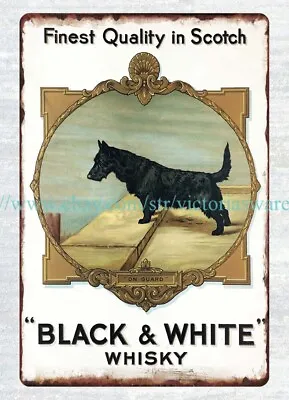 Bathroom Wall Decor BLACK WHITE SCOTCH WHISKY Dog Metal Tin Sign • $18.91