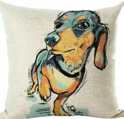 £7.99 • Buy SAUSAGE DOG Doxie Dachshund Running DOG Art LINEN COTTON CUSHION COVER, UK Post