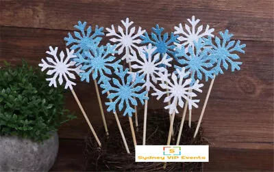 Blue Silver Snowflake Cake Toppers Frozen Birthday Party Girls Christmas 10pcs • $5.45