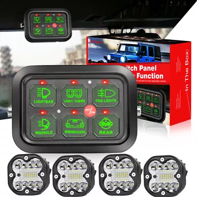 6 Gang Switch Panel For LED Light Bar Circuit Control Box + 4Pcs 80W Cube Pods • $132.99