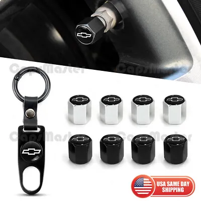 Car Wheels Tire Valve Dust Stem Air Cap Cover Keychain With Black Chevrolet Logo • $8.99