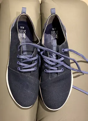 Mens TOMS Classic Navy Lace Up Woven Canvas Shoes UK Size 9 WORN ONCE • £24.99