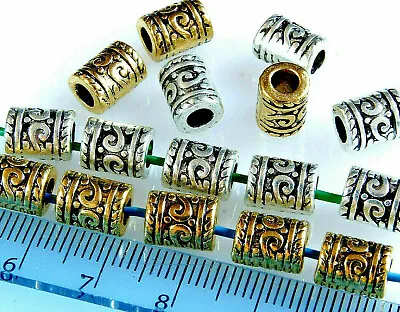 10 XANTIQUE SILVER~ANTIQUE GOLD~TUBE~TIBETAN~METAL~SPACER BEADS9x7mm~3.5mm HOLE • £3.19