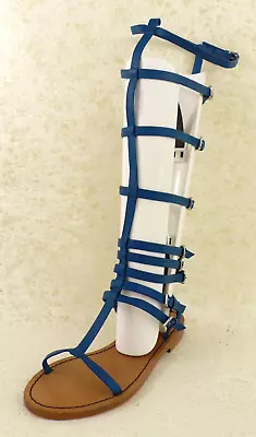 NEW J. CREW Retail $278 LEATHER KNEE HIGH GLADIATOR SANDALS PACIFIC BLUE 7 ITALY • $118
