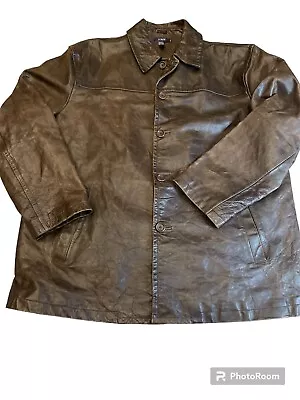 VTG J. Crew Brown Leather Button Front Car Coat Driving Heavy Jacket Mens XXL • $144.99