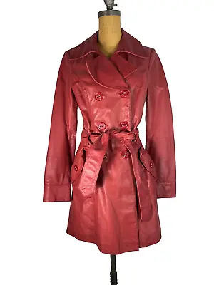 Vero Moda Women Red Real Leather Trench Coat Medium With Belt • $125