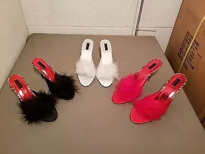 Frederick's Of Hollywood Marabou Mules Slippers Heels Shoes~U Choose Color • $10.95