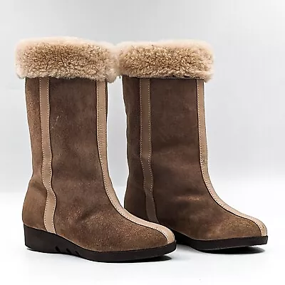 Hush Puppies Women Vintage Retro 90's Brown Suede Faux Shearling Boots Size 6.5 • $49